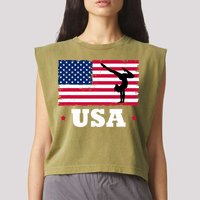 Patriotic Sports American USA Flag Girl Gymnastics Garment-Dyed Women's Muscle Tee