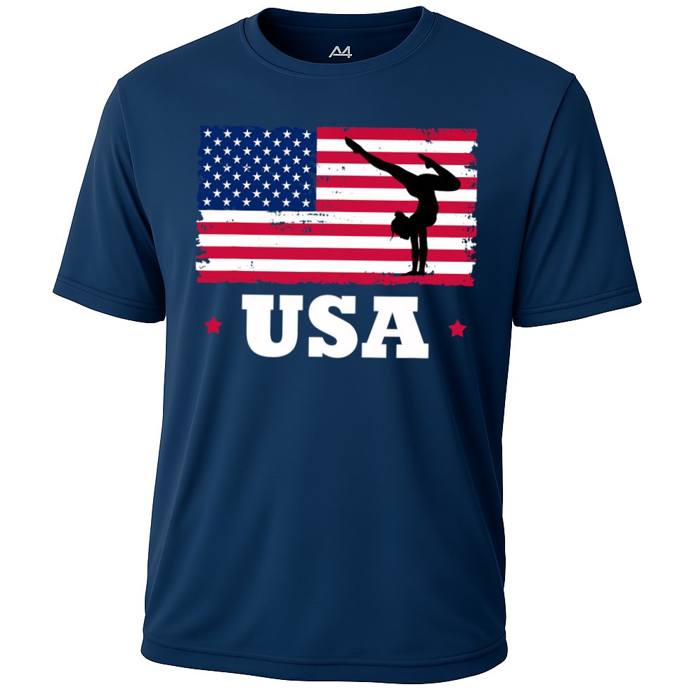 Patriotic Sports American USA Flag Girl Gymnastics Cooling Performance Crew T-Shirt