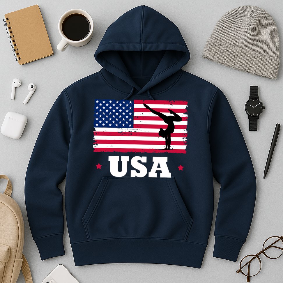Patriotic Sports American USA Flag Girl Gymnastics Hoodie