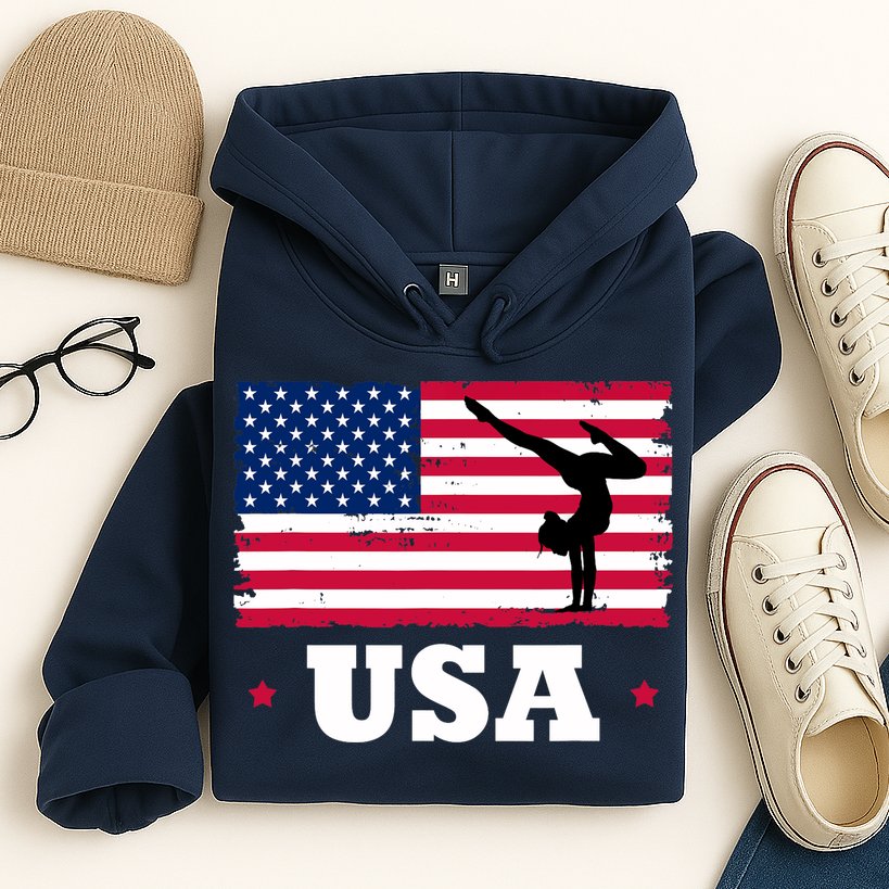 Patriotic Sports American USA Flag Girl Gymnastics Hoodie