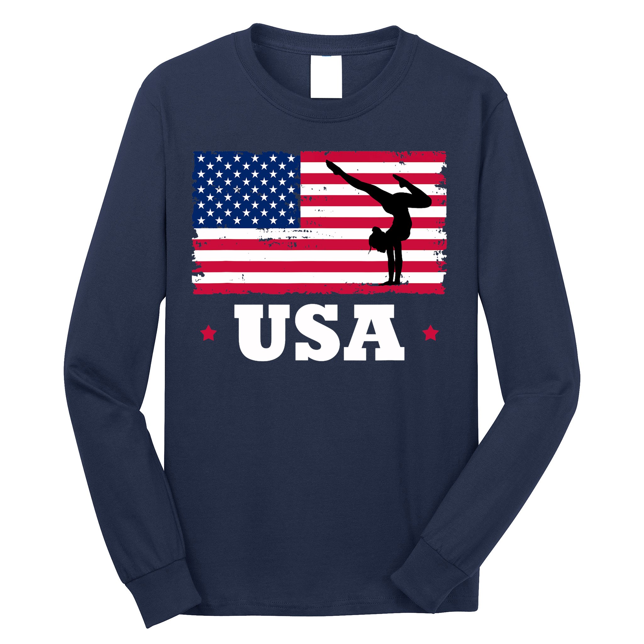 Patriotic Sports American USA Flag Girl Gymnastics Long Sleeve Shirt