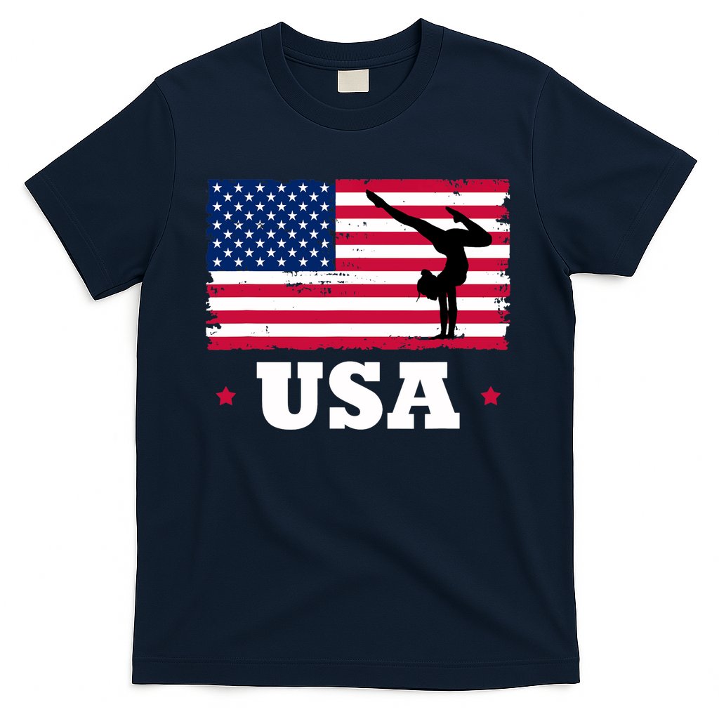 Patriotic Sports American USA Flag Girl Gymnastics T-Shirt