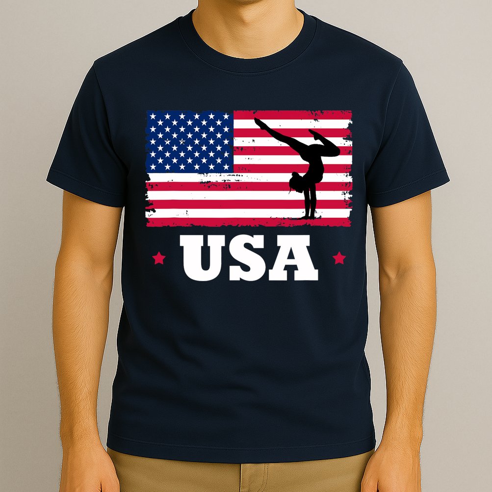 Patriotic Sports American USA Flag Girl Gymnastics T-Shirt