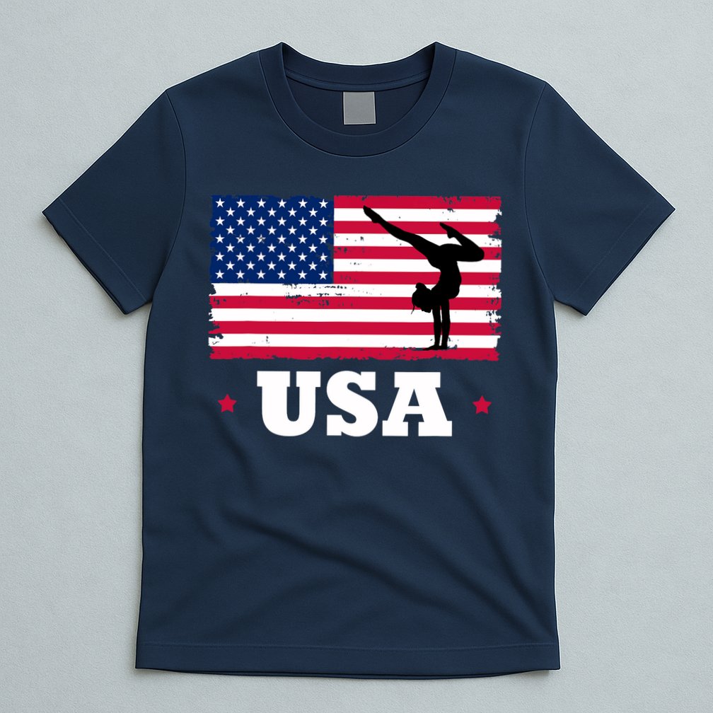 Patriotic Sports American USA Flag Girl Gymnastics T-Shirt