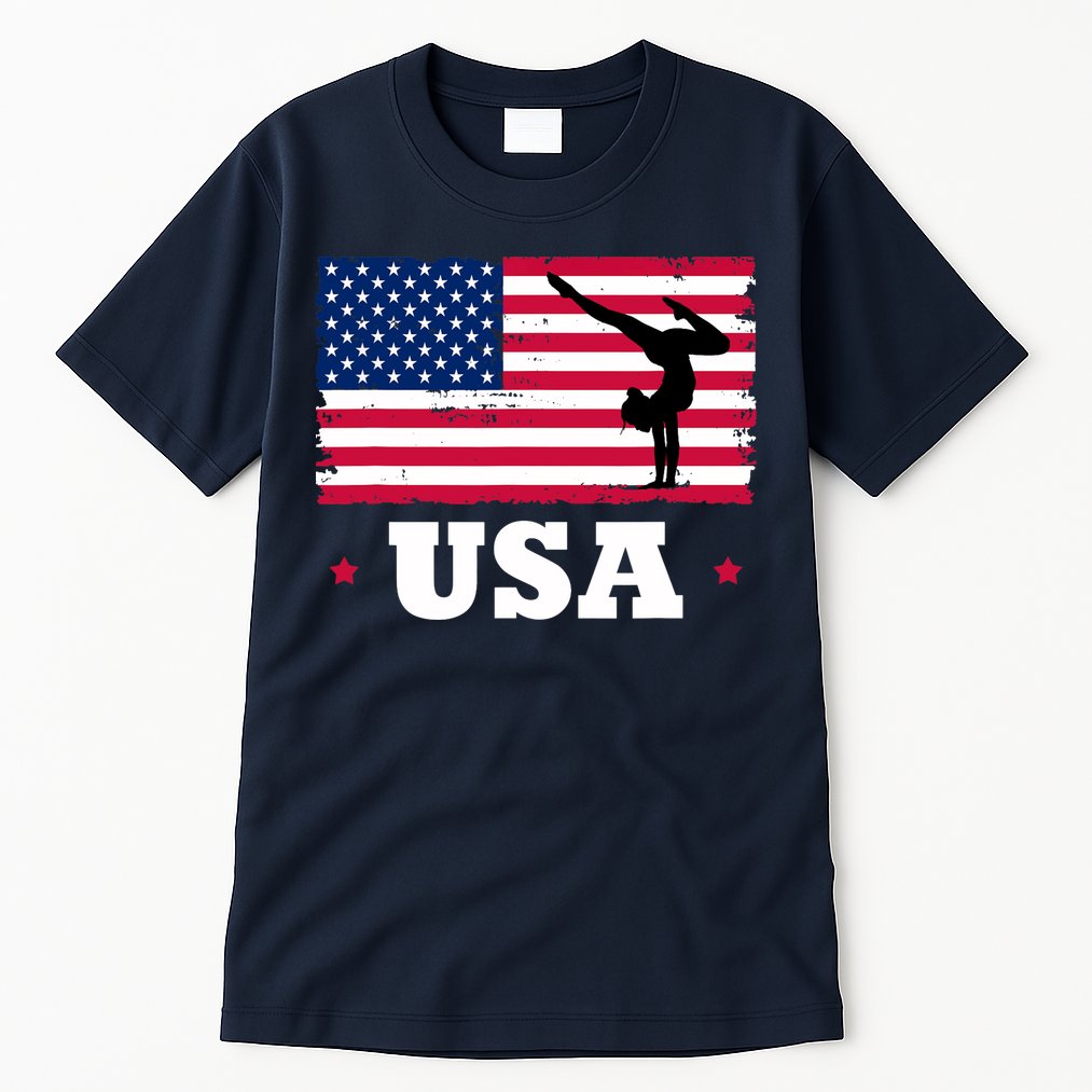 Patriotic Sports American USA Flag Girl Gymnastics Tall T-Shirt