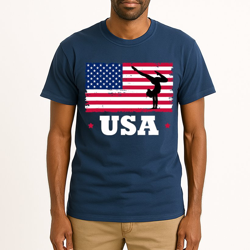Patriotic Sports American USA Flag Girl Gymnastics Tall T-Shirt