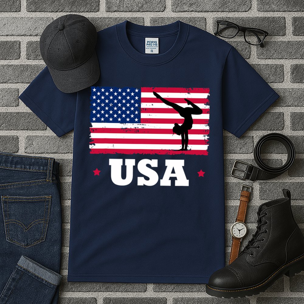 Patriotic Sports American USA Flag Girl Gymnastics Tall T-Shirt