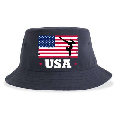 Patriotic Sports American USA Flag Girl Gymnastics Sustainable Bucket Hat