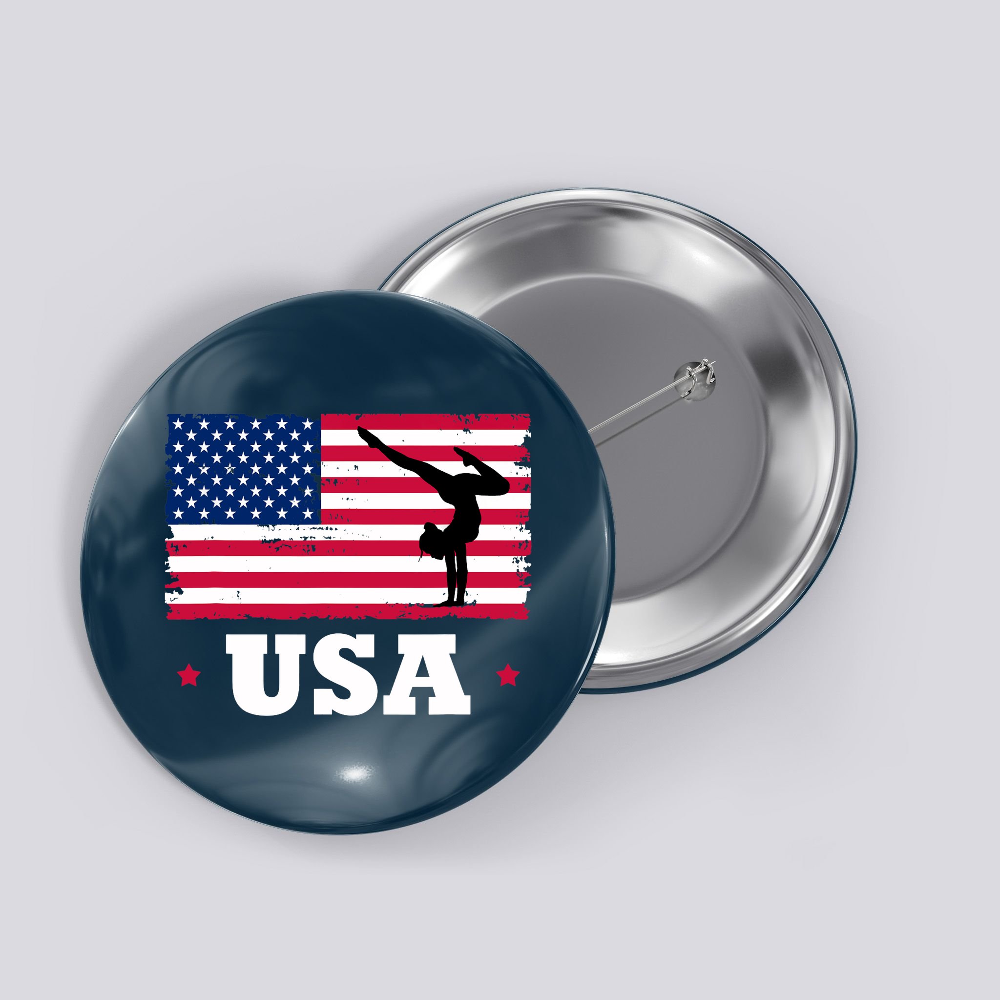 Patriotic Sports American USA Flag Girl Gymnastics Button