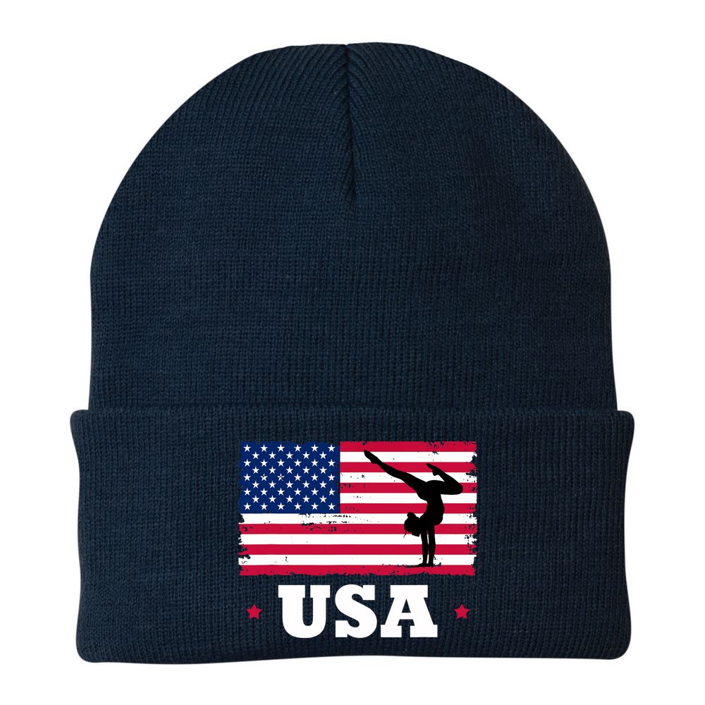 Patriotic Sports American USA Flag Girl Gymnastics Beanie