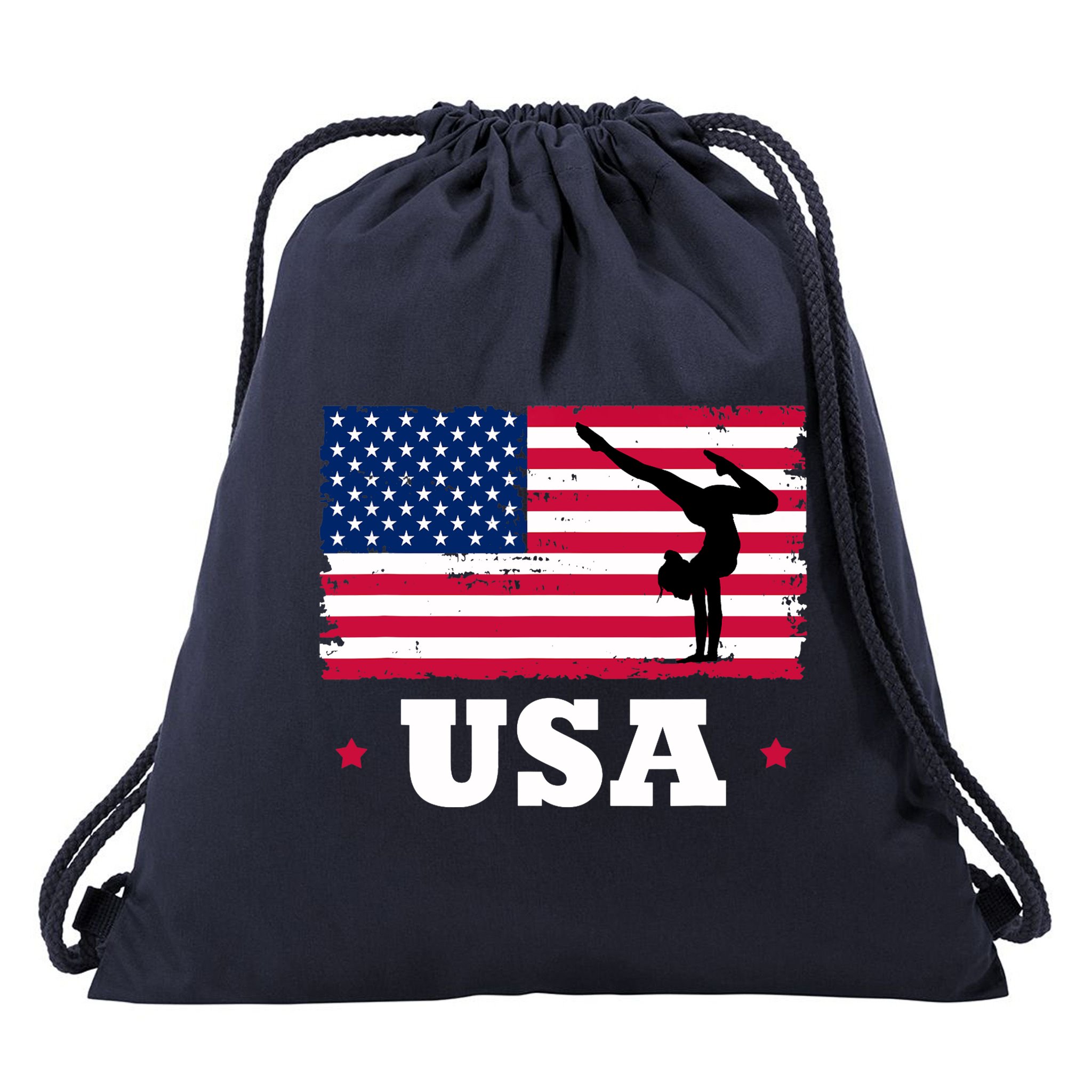 Patriotic Sports American USA Flag Girl Gymnastics Drawstring Bag