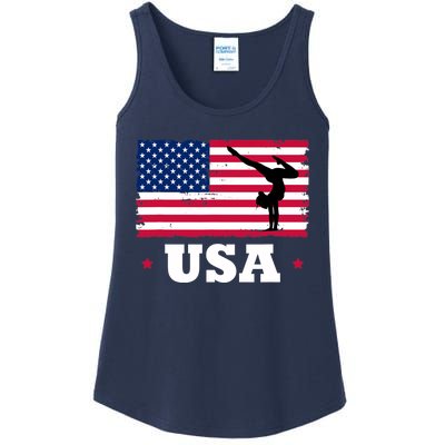 Patriotic Sports American USA Flag Girl Gymnastics Ladies Essential Tank