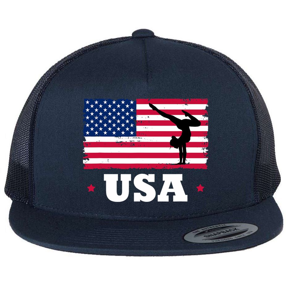 Patriotic Sports American USA Flag Girl Gymnastics Flat Bill Trucker Hat