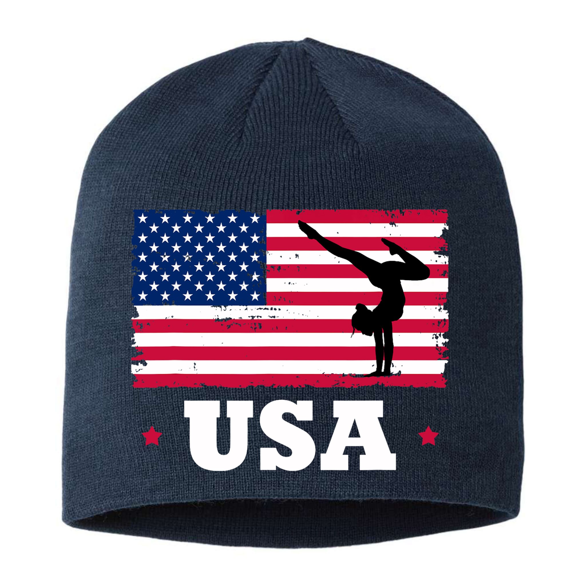 Patriotic Sports American USA Flag Girl Gymnastics Sustainable Beanie