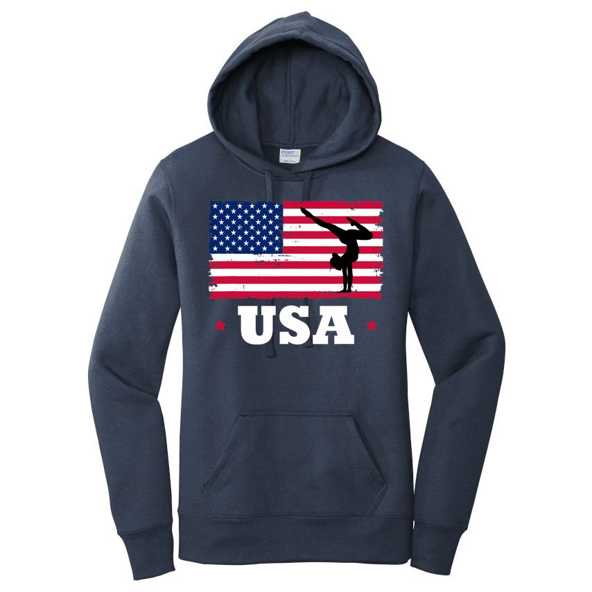 Patriotic Sports American USA Flag Girl Gymnastics Women's Pullover Hoodie