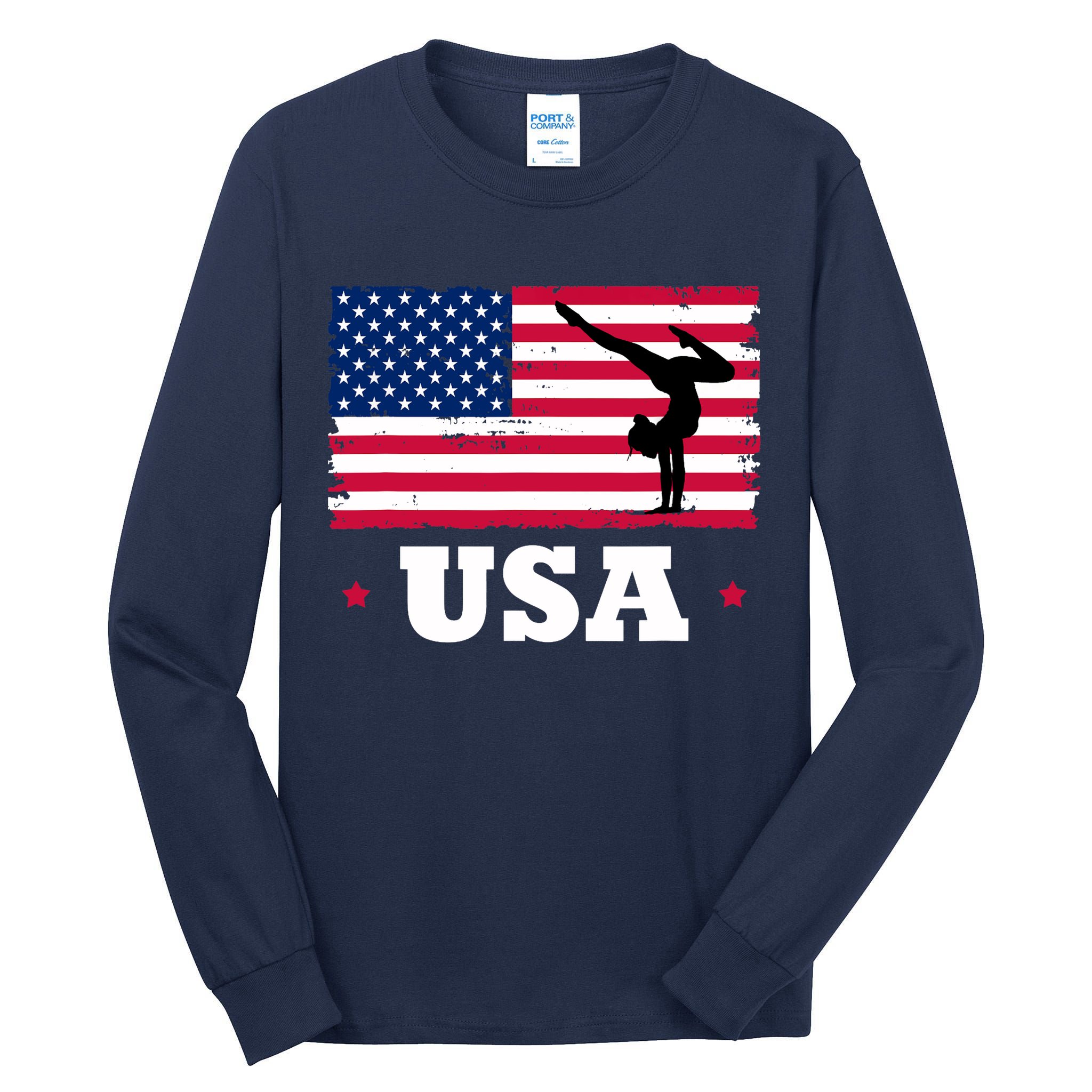 Patriotic Sports American USA Flag Girl Gymnastics Tall Long Sleeve T-Shirt