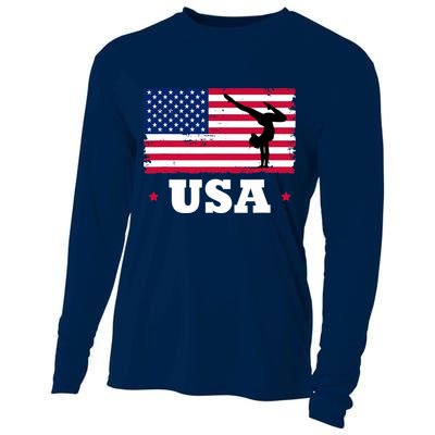 Patriotic Sports American USA Flag Girl Gymnastics Cooling Performance Long Sleeve Crew