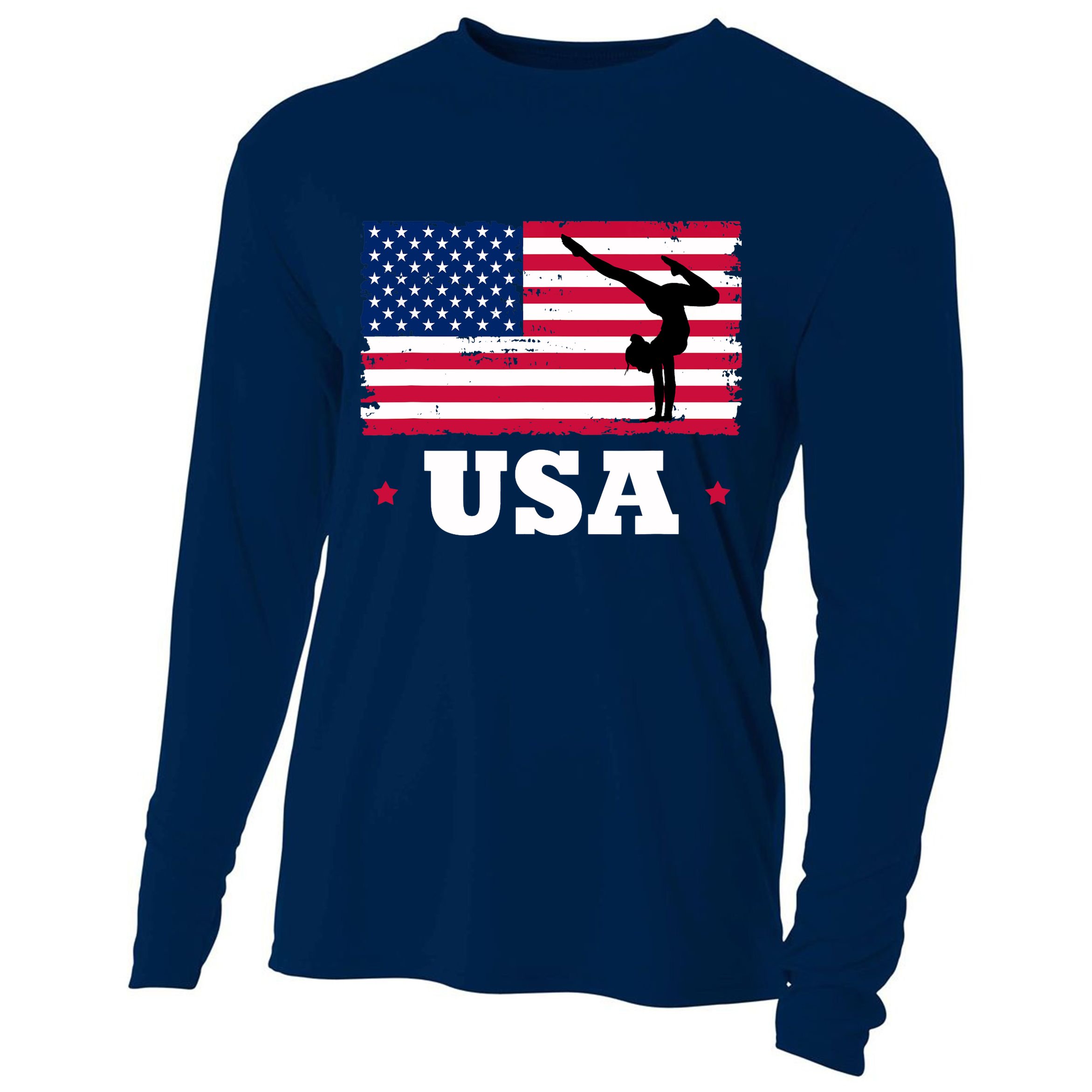Patriotic Sports American USA Flag Girl Gymnastics Cooling Performance Long Sleeve Crew