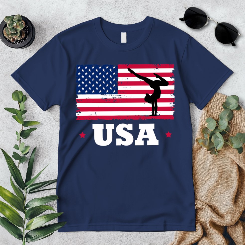 Patriotic Sports American USA Flag Girl Gymnastics Premium T-Shirt