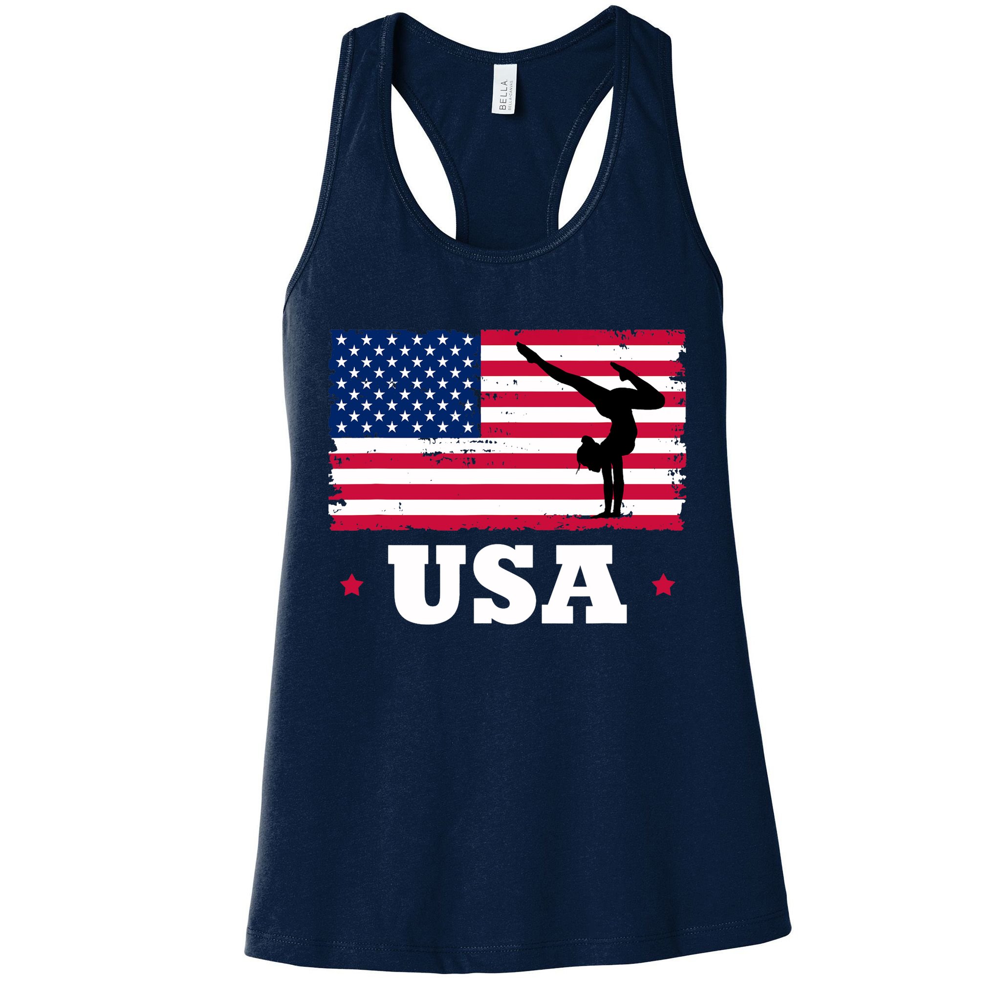 Patriotic Sports American USA Flag Girl Gymnastics Womens Tank Top