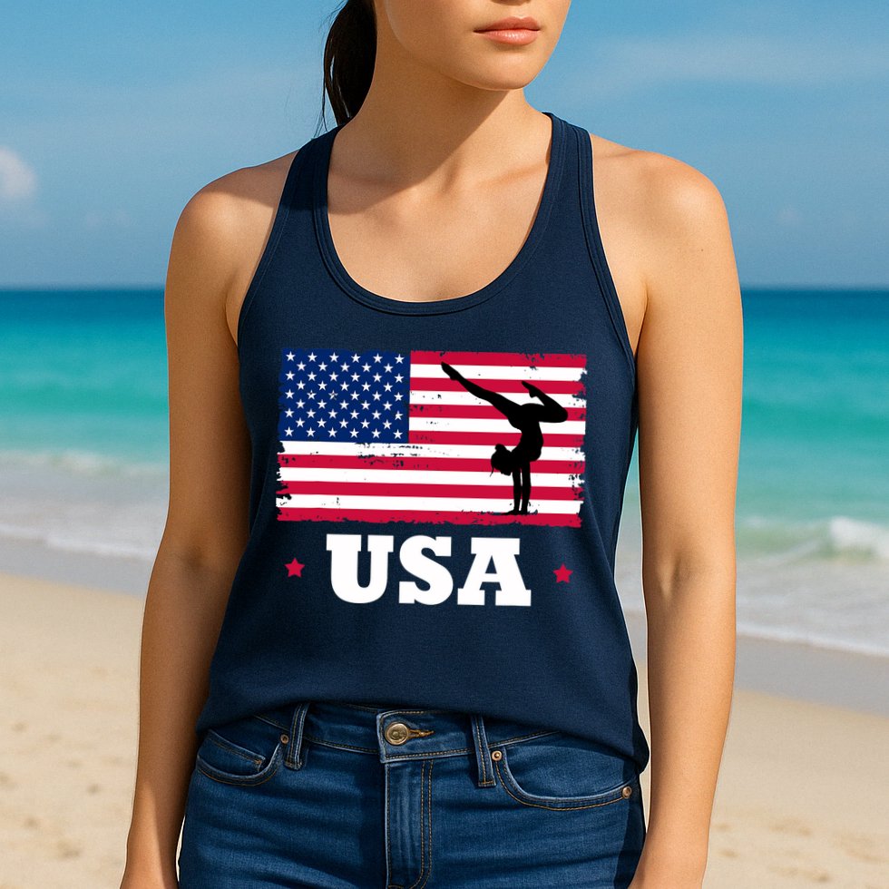 Patriotic Sports American USA Flag Girl Gymnastics Womens Tank Top