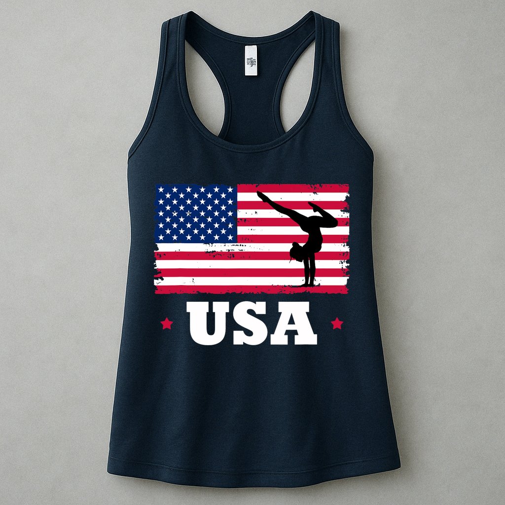 Patriotic Sports American USA Flag Girl Gymnastics Womens Tank Top