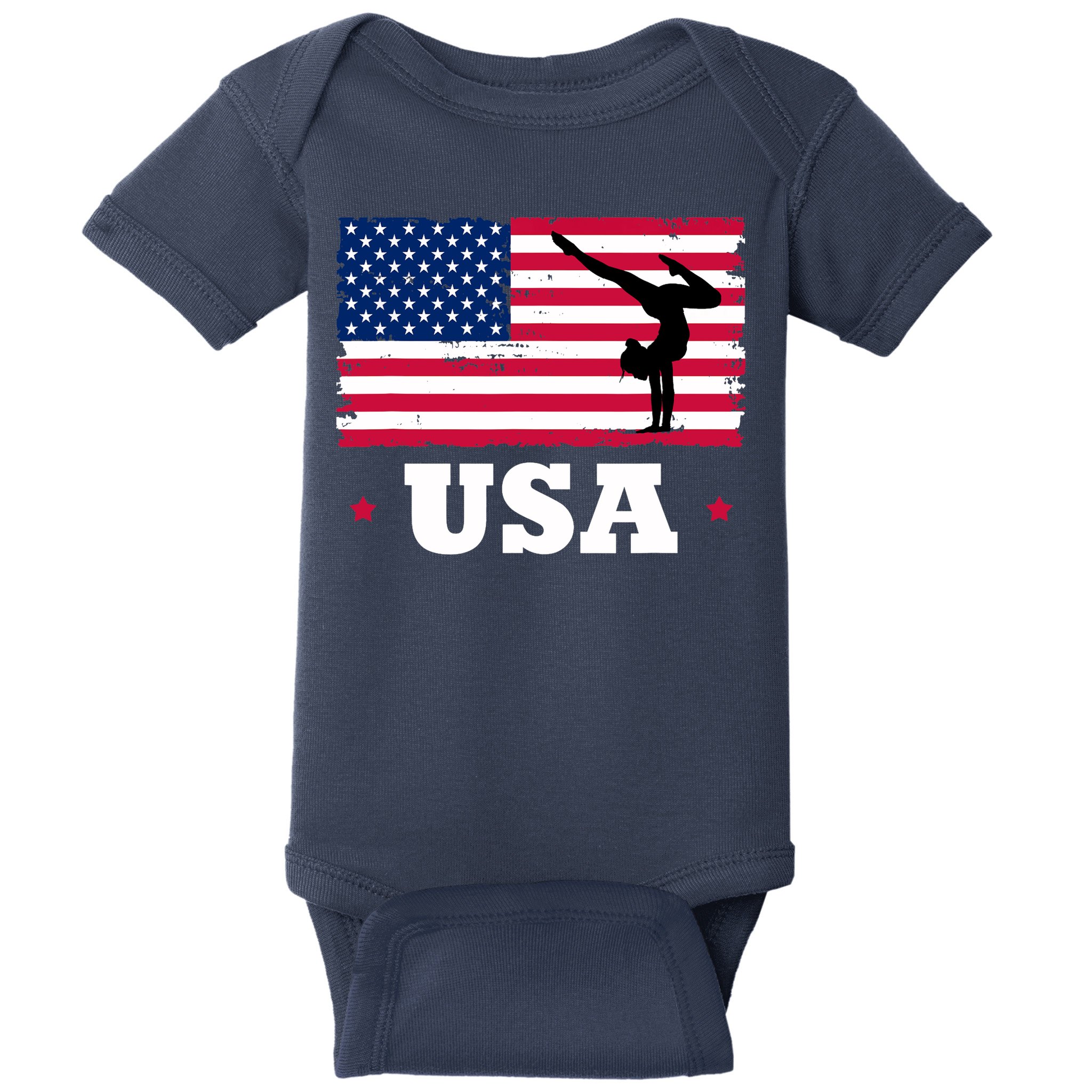 Patriotic Sports American USA Flag Girl Gymnastics Baby Bodysuit