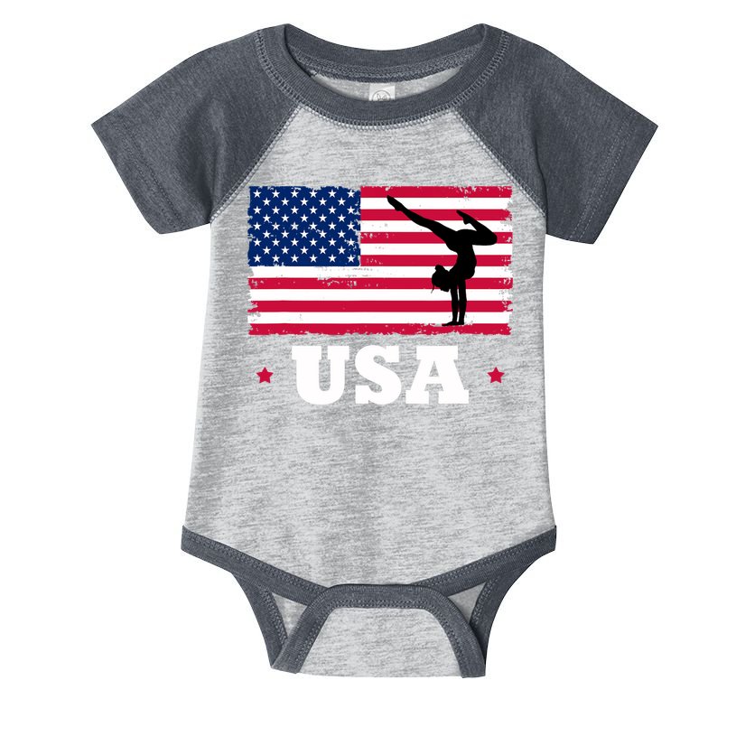 Patriotic Sports American USA Flag Girl Gymnastics Infant Baby Jersey Bodysuit