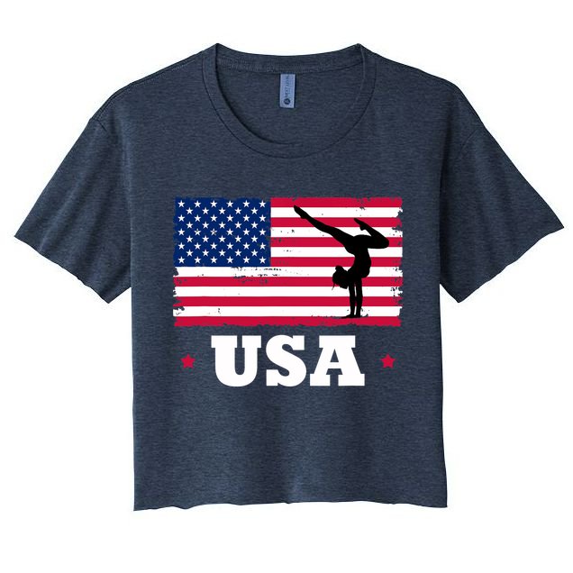 Patriotic Sports American USA Flag Girl Gymnastics Women's Crop Top Tee