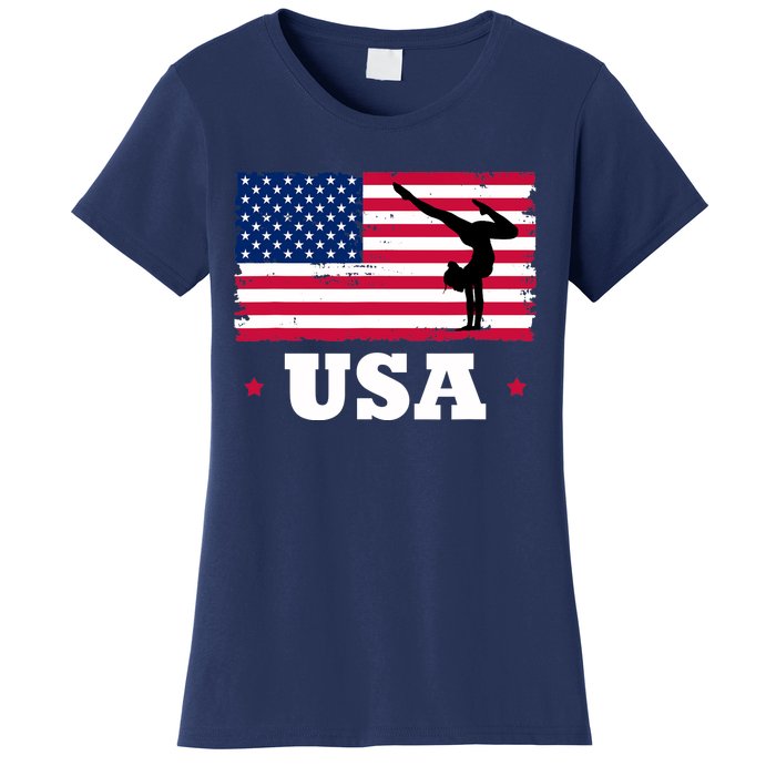 Patriotic Sports American USA Flag Girl Gymnastics Women's T-Shirt