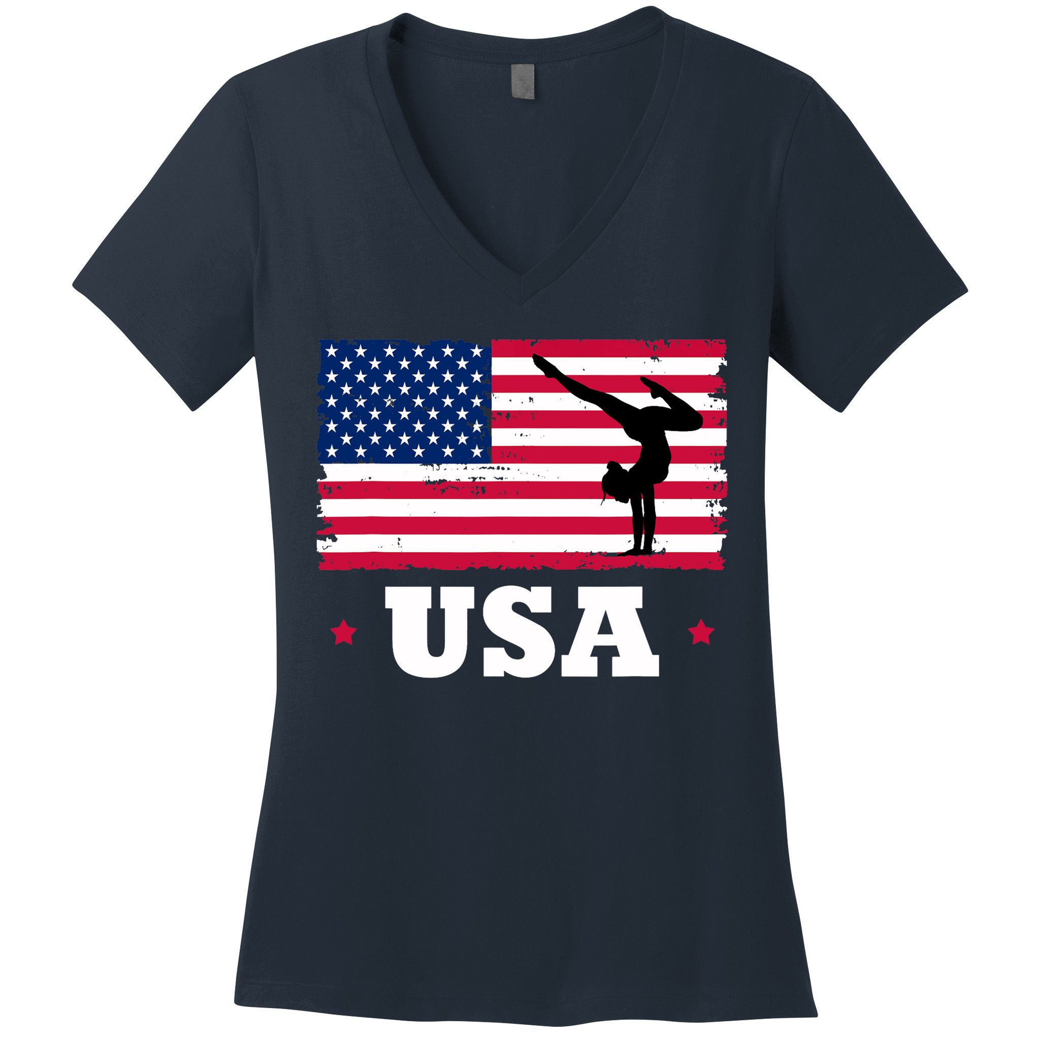 Patriotic Sports American USA Flag Girl Gymnastics Women's V-Neck T-Shirt
