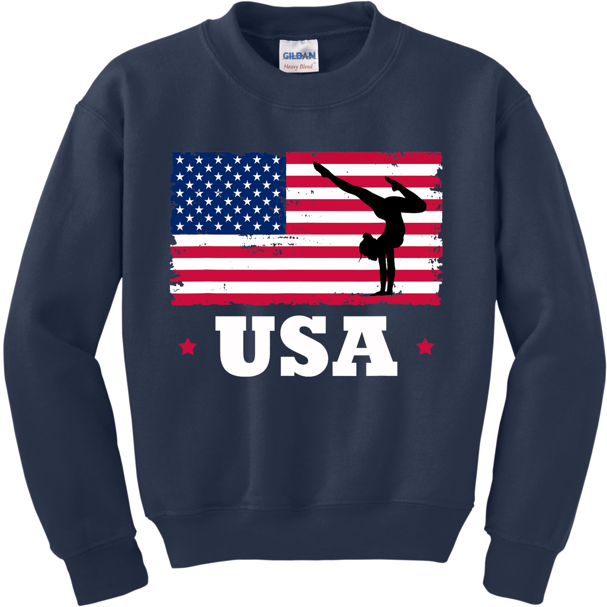 Patriotic Sports American USA Flag Girl Gymnastics Kids Sweatshirt
