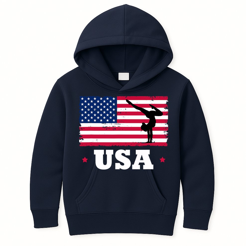 Patriotic Sports American USA Flag Girl Gymnastics Kids Hoodie