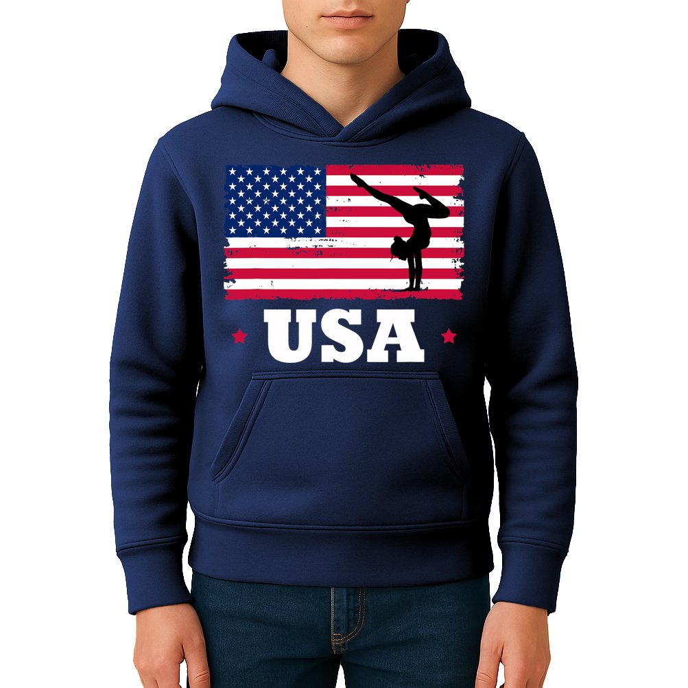 Patriotic Sports American USA Flag Girl Gymnastics Kids Hoodie
