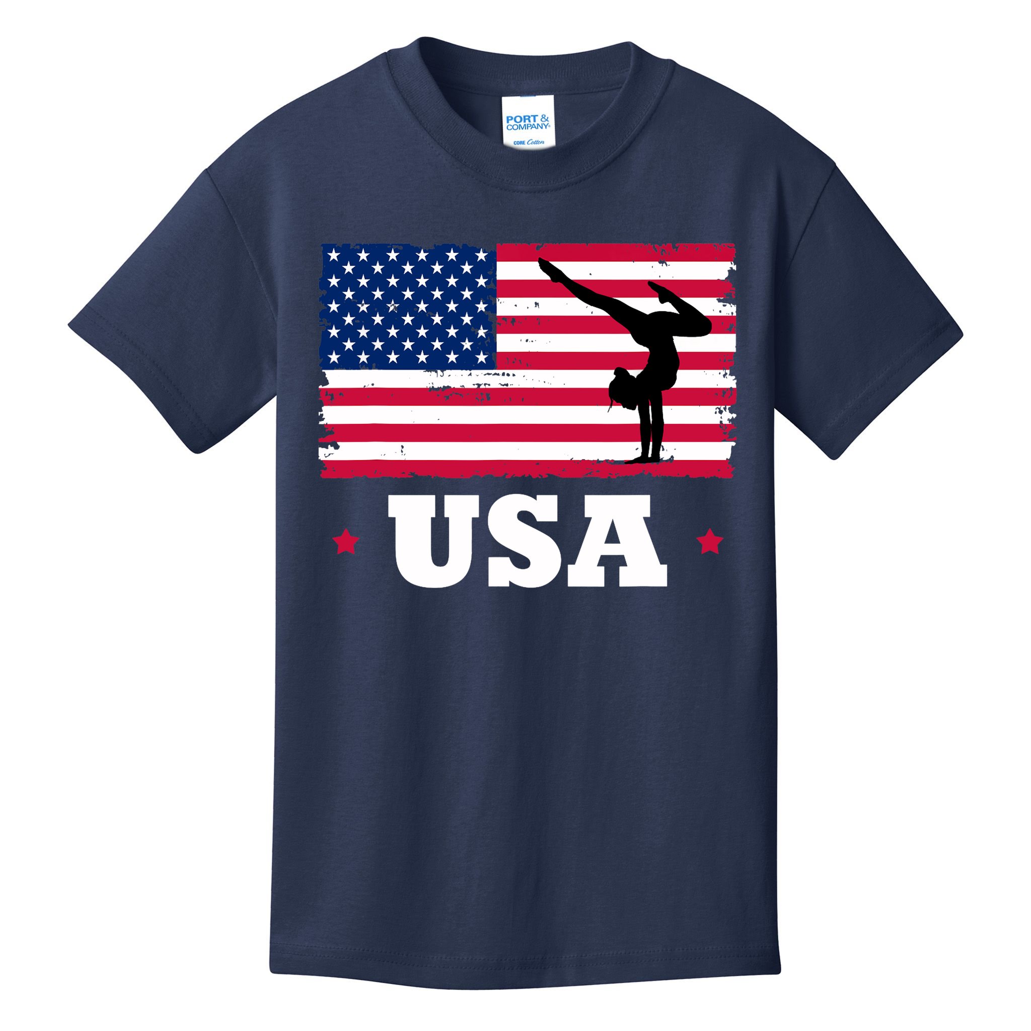 Patriotic Sports American USA Flag Girl Gymnastics Kids T-Shirt