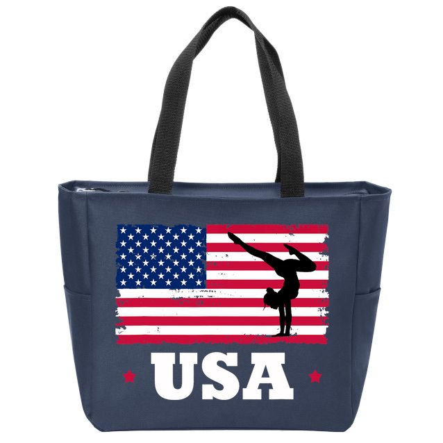 Patriotic Sports American USA Flag Girl Gymnastics Zip Tote Bag