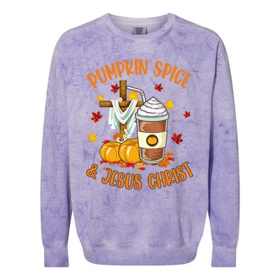 Pumpkin Spice And Jesus Christ Funny Coffee Lovers Gifts Colorblast Crewneck Sweatshirt