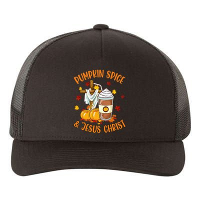 Pumpkin Spice And Jesus Christ Funny Coffee Lovers Gifts Yupoong Adult 5-Panel Trucker Hat