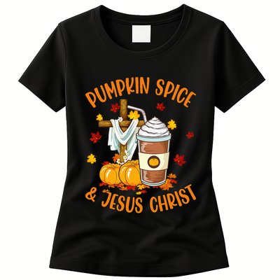 Pumpkin Spice And Jesus Christ Funny Coffee Lovers Gifts Womens T-Shirt