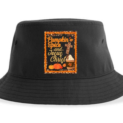 Pumpkin Spice And Jesus Christ Autumn Fall Leopard Print Sustainable Bucket Hat