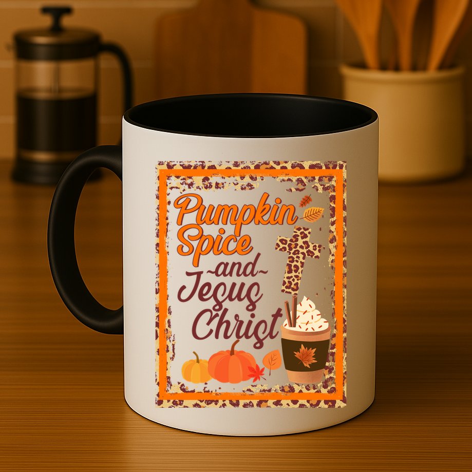 Pumpkin Spice And Jesus Christ Autumn Fall Leopard Print Mug