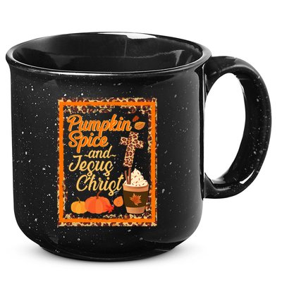 Pumpkin Spice And Jesus Christ Autumn Fall Leopard Print 15oz Campfire Ceramic Mug