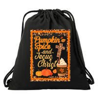 Pumpkin Spice And Jesus Christ Autumn Fall Leopard Print Drawstring Bag