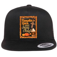 Pumpkin Spice And Jesus Christ Autumn Fall Leopard Print Flat Bill Trucker Hat