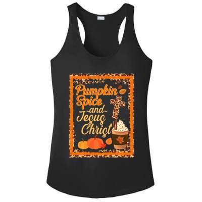 Pumpkin Spice And Jesus Christ Autumn Fall Leopard Print Ladies PosiCharge Competitor Racerback Tank