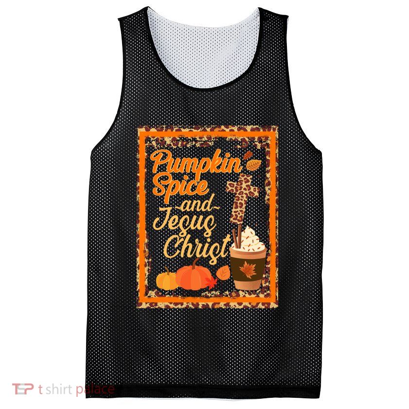 Pumpkin Spice And Jesus Christ Autumn Fall Leopard Print Mesh Reversible Basketball Jersey Tank