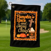 Pumpkin Spice And Jesus Christ Autumn Fall Leopard Print Golf Towel