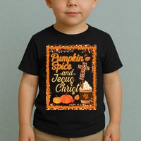 Pumpkin Spice And Jesus Christ Autumn Fall Leopard Print Toddler T-Shirt