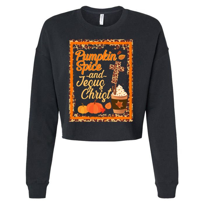 Pumpkin Spice And Jesus Christ Autumn Fall Leopard Print Cropped Pullover Crew