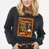 Pumpkin Spice And Jesus Christ Autumn Fall Leopard Print Cropped Pullover Crew